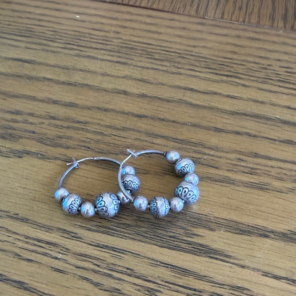 Brighton Silver Hoop Earrings with Bead Design